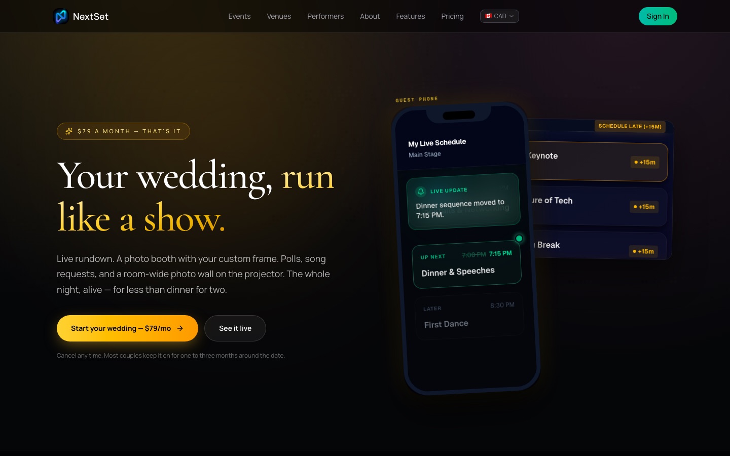 The NextSet weddings landing page